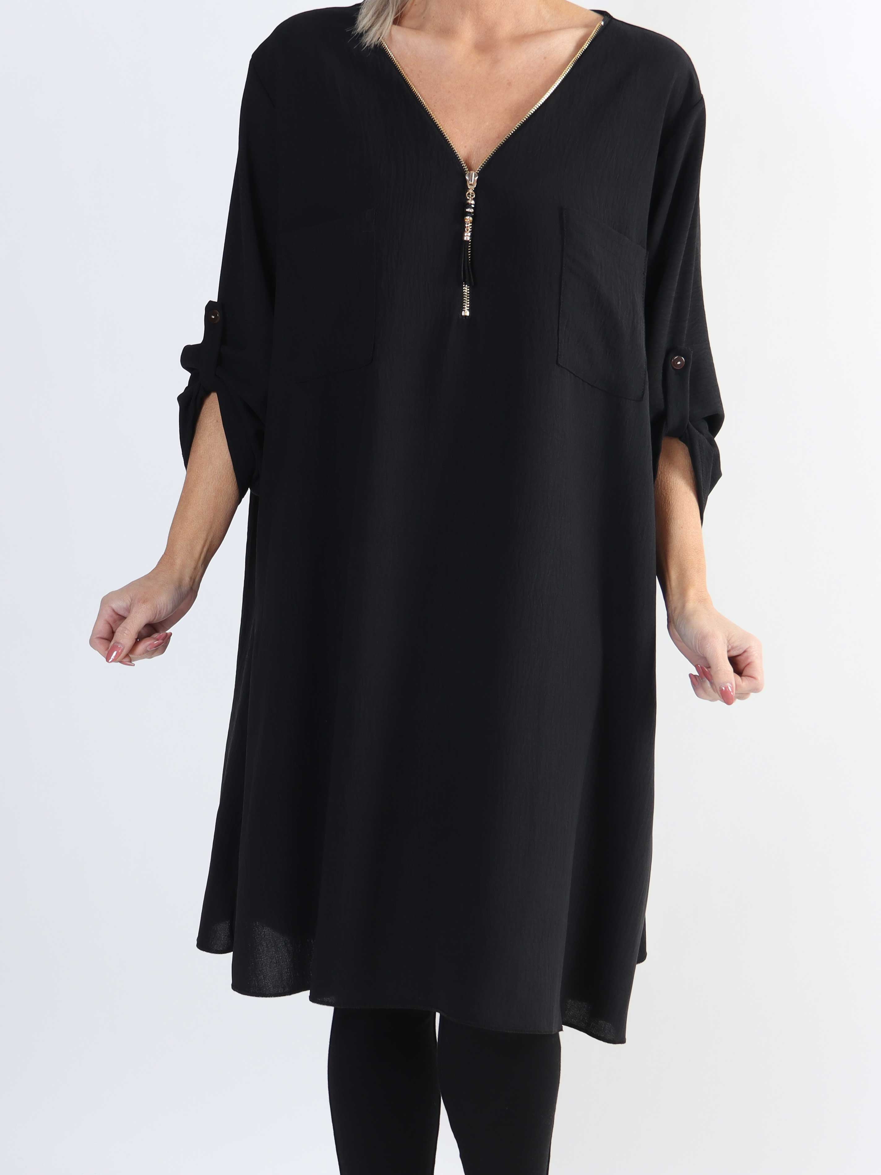 Claudia Dress - Tunikaklänning i plus size med dragkedja och fickor